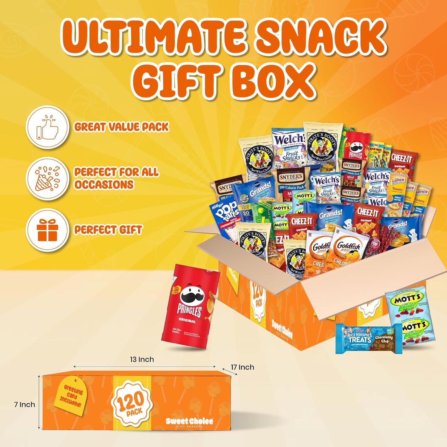 Snack Box Variety Pack (120 Count) - Snacks Variety Pack for Adults, Kids and Teens with Chips, Cookies & Bars - Care Package for College Students, Office Treats, Travel & Birthdays