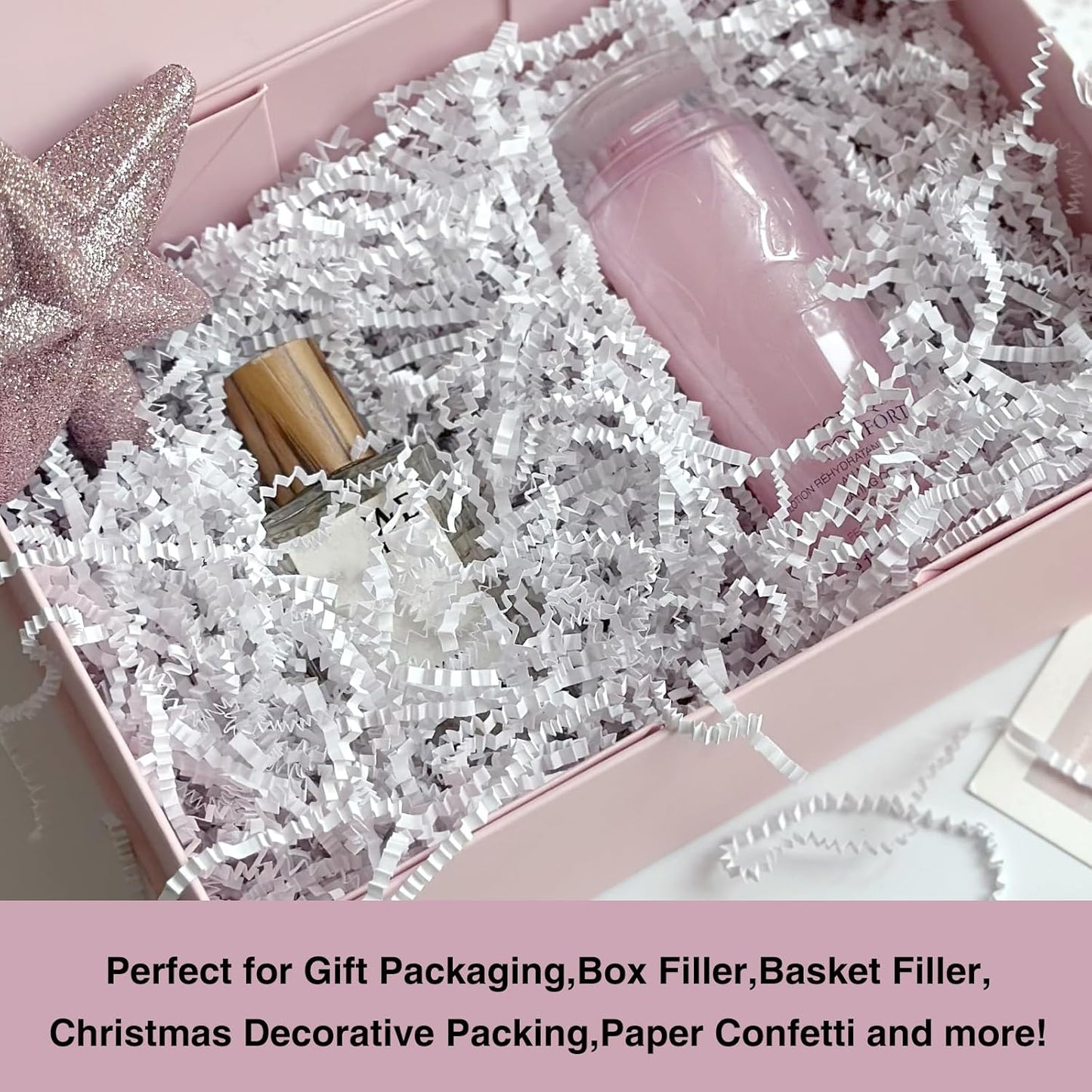 2LB Crinkle Cut Paper Shred Filler for Bag Gift Box Basket Confetti Paper Shreded Stuffing Decoration for Valentine's Day Holiday Party(White)