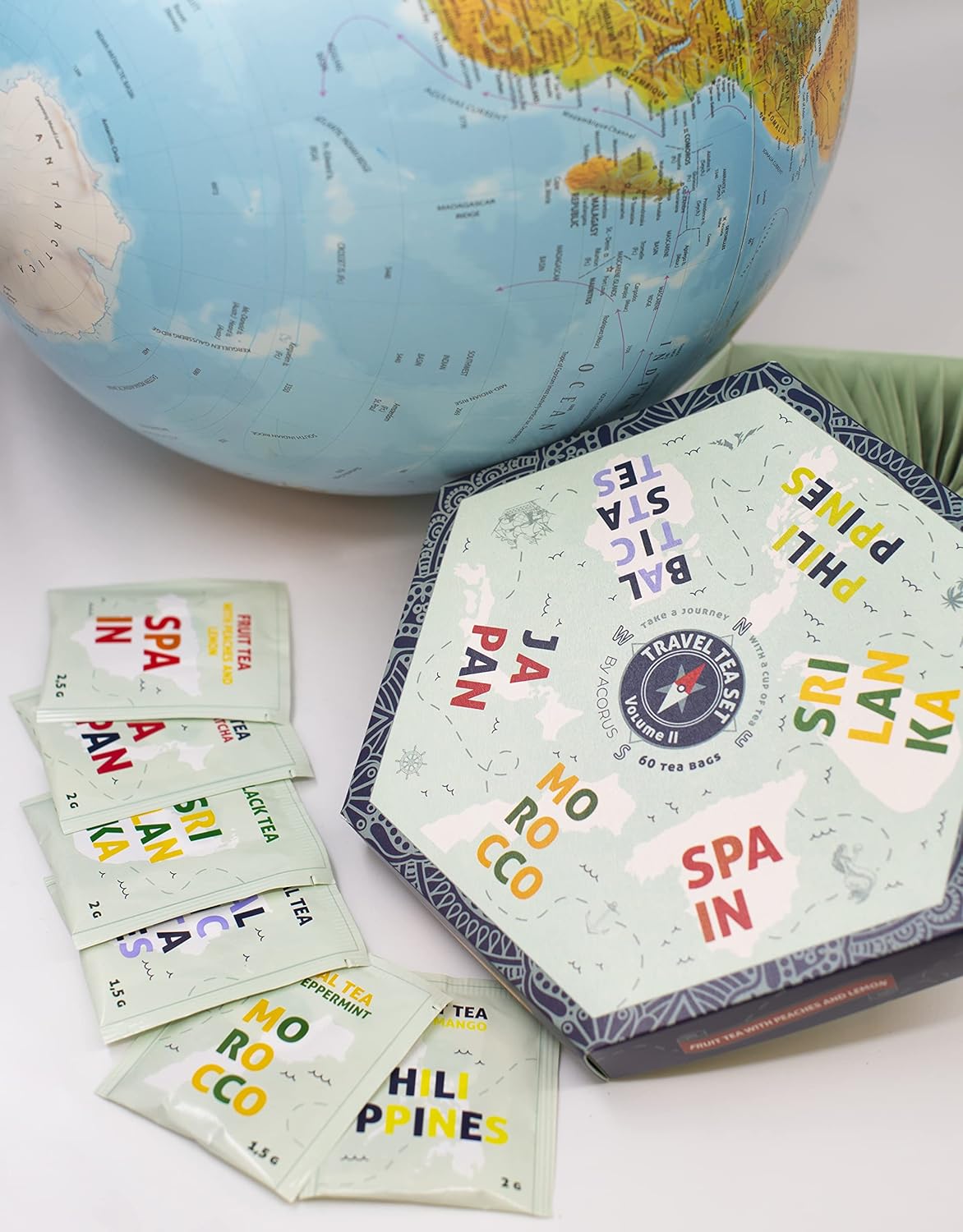 ACORUS | Travel Tea Set Vol. II | Tea Gift Set of 6 Flavors of Different Destination | Discover the World With a Cup of Tea | Assorted Tea Variety Pack | Large Tea Sampler Box | 60 Tea Bags