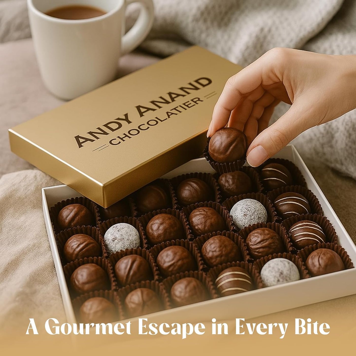 Andy Anand Chocolatier Champagne, Rum, Irish Cream & Kahlua Belgian Chocolate Truffles Gift Box - Handmade liqueur filled Delicious Gourmet Chocolates, Assortment for Connoisseurs (16 Pcs)