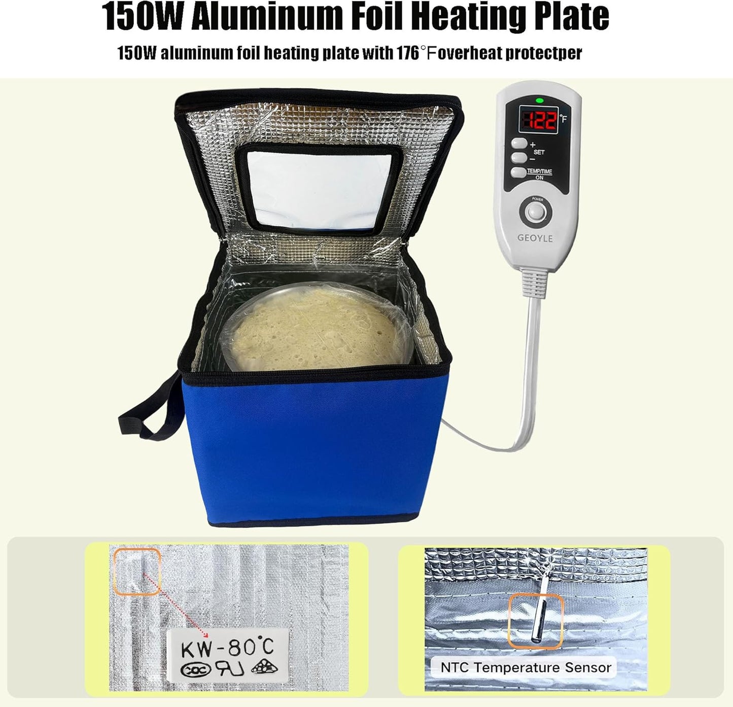 Foldable Proofing Box with Heater,Bread Dough Proofer 43L,Adjustable Thermostat &TIME Sourdough Starter Warmer for Baking,Dough Rise, Pizza and Yoghurt Making, Blue 13.8 * 13.8 * 13.8inch