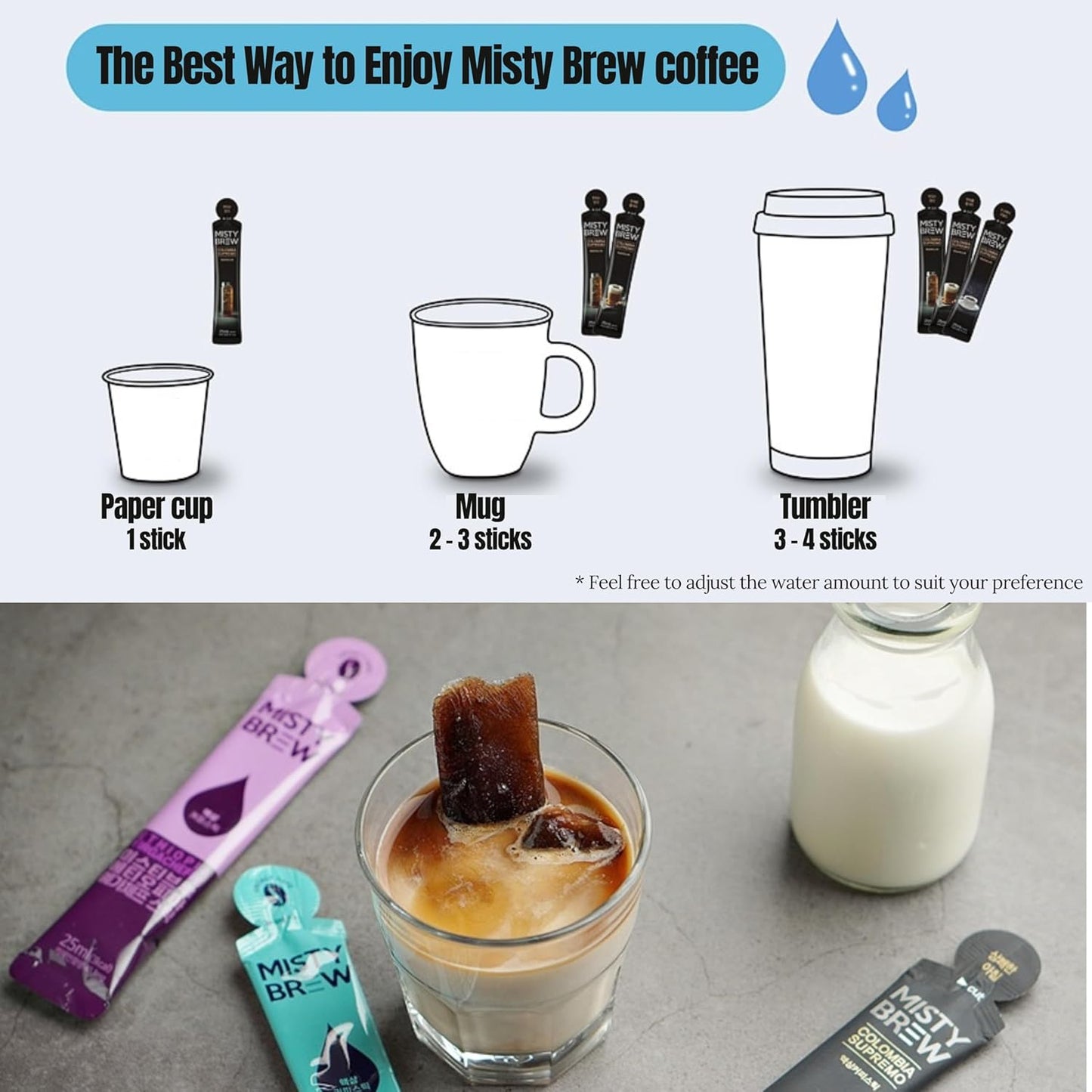 Cold Brew Coffee Concentrate liquid, Single Serve Coffee Sticks, MistyBrew, Imported from Korea, 4 flavors, Premium coffee (12 sticks, Mix)