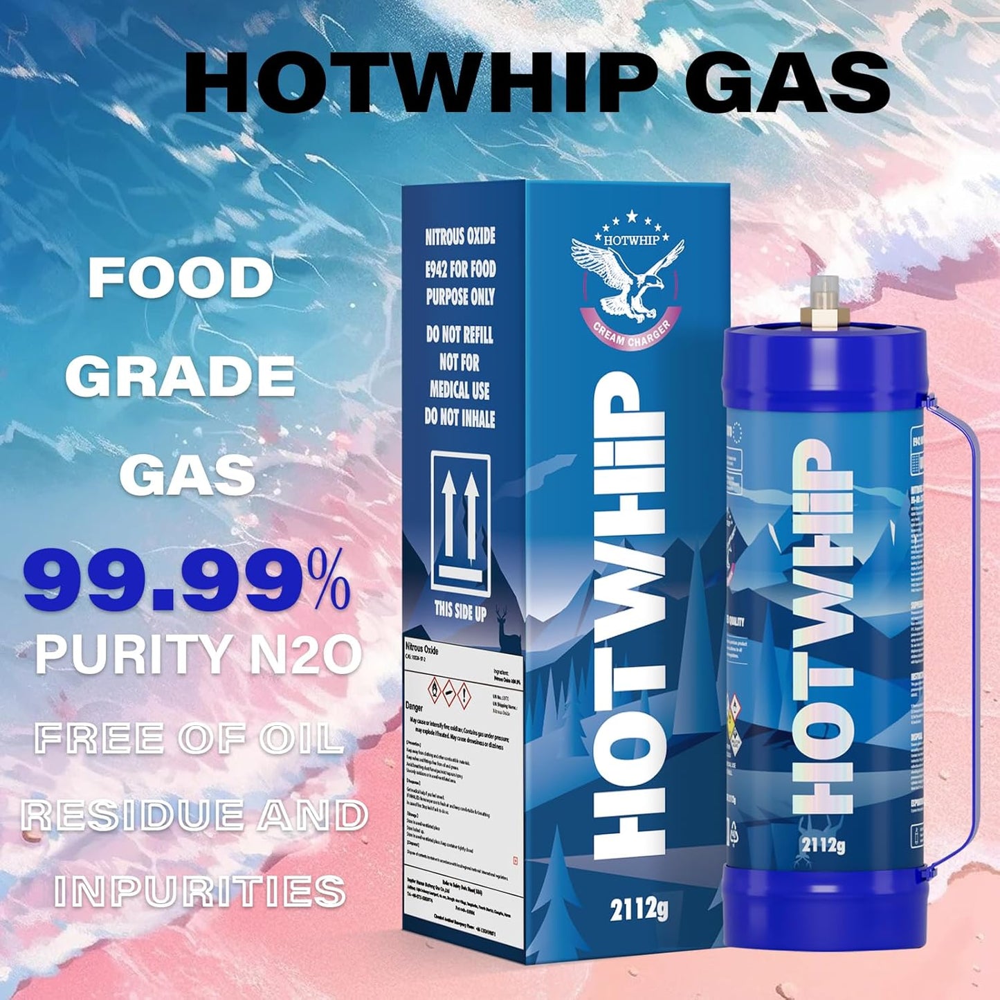 Whipped Cream Chargers 3.3L Tank,2112gx2 Original Flavor Premium Whip Cream Cylinder Food Grade 99.99% Purity Leak Proof Dispenser,2 Count