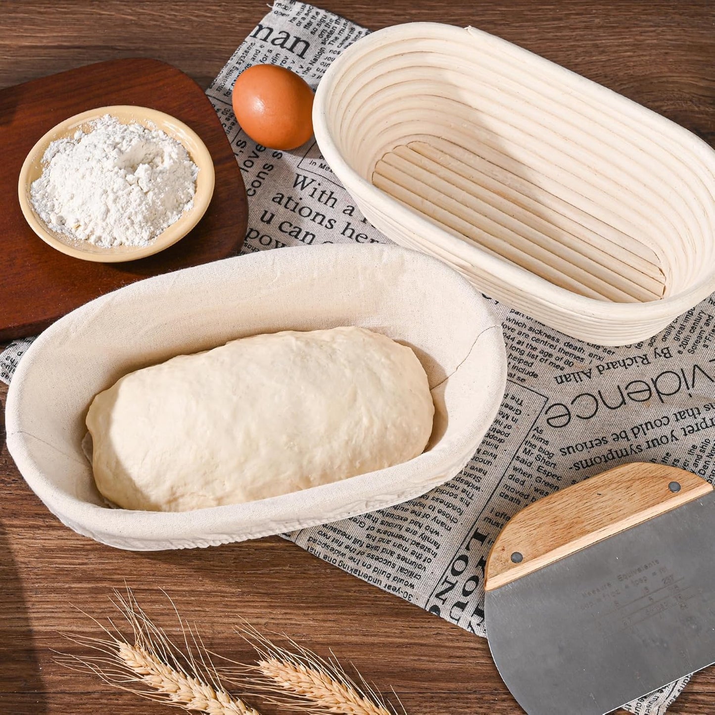 "Saint Germain Bakery Premium Round Bread Banneton Basket with Liner - Perfect Brotform Proofing Basket for Making Beautiful Bread (10"" Oval (2x count))"