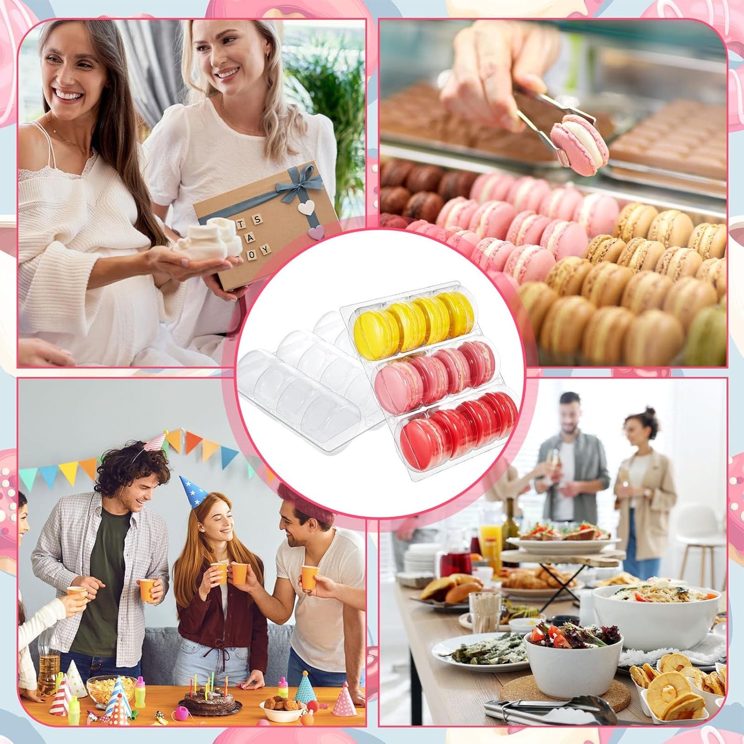 Sherr 36 Pcs Macaron Boxes Clear Plastic Macaron Storage Containers Macaroon Packaging Display Trays for Cookie, Wedding, Party Gifts