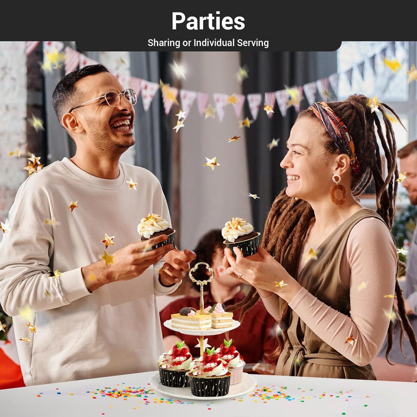 EUSOAR Foil Ramekins with Lids, Black 25Packs 5oz Disposable Baking Cups Foil Liner Cupcake Container, Dessert Cheesecake Pan Creme Brulee Cupcake Containers for Catering Gathering Club Wedding Party