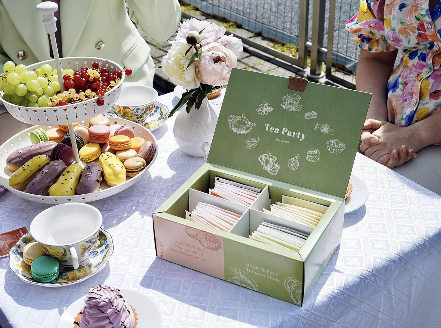 ACORUS Tea Party with 4 Different Flavors | Tea Set | 40 Count Natural Rooibos, Black Tea, Green Tea Packs with Beautiful Gift Box | Tea Bags Variety Pack