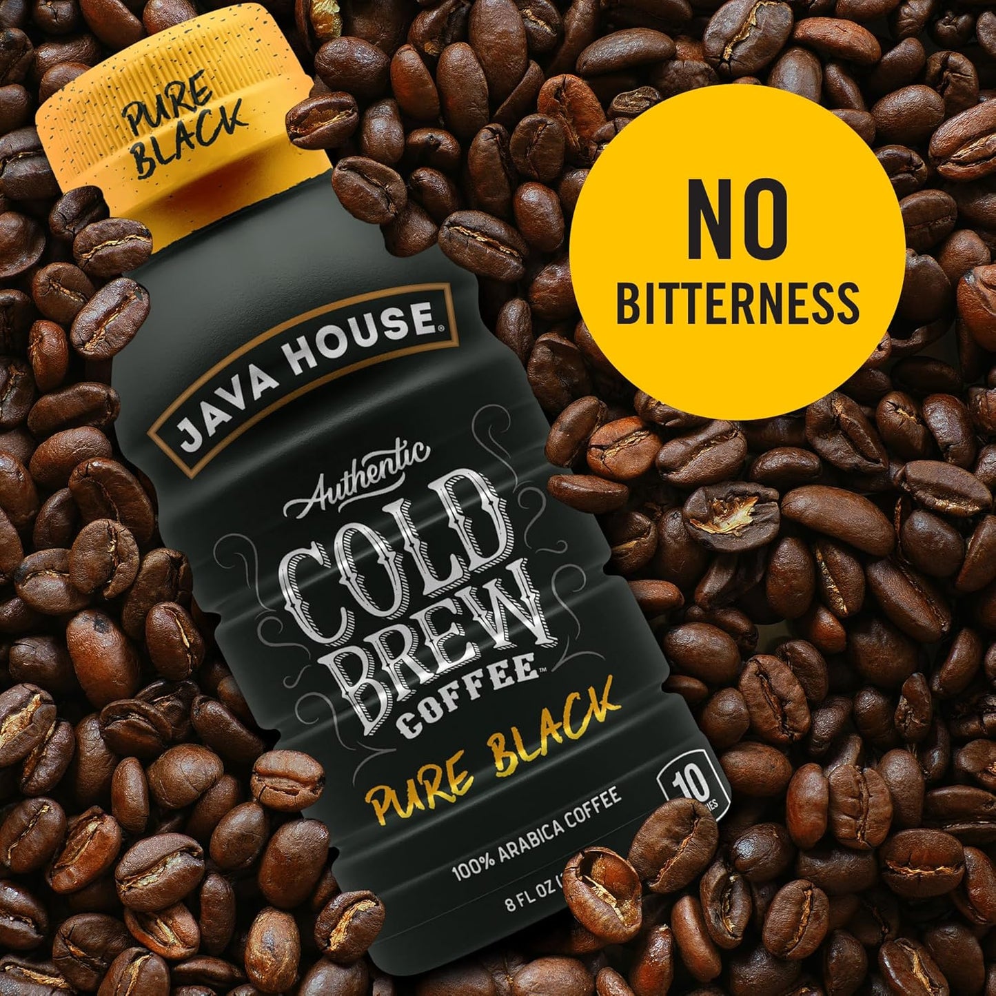 Java House Cold Brew Coffee Ready to Drink Bottles - Pure Black - 6 Pack of 8oz Bottles - 100% Arabica Coffee