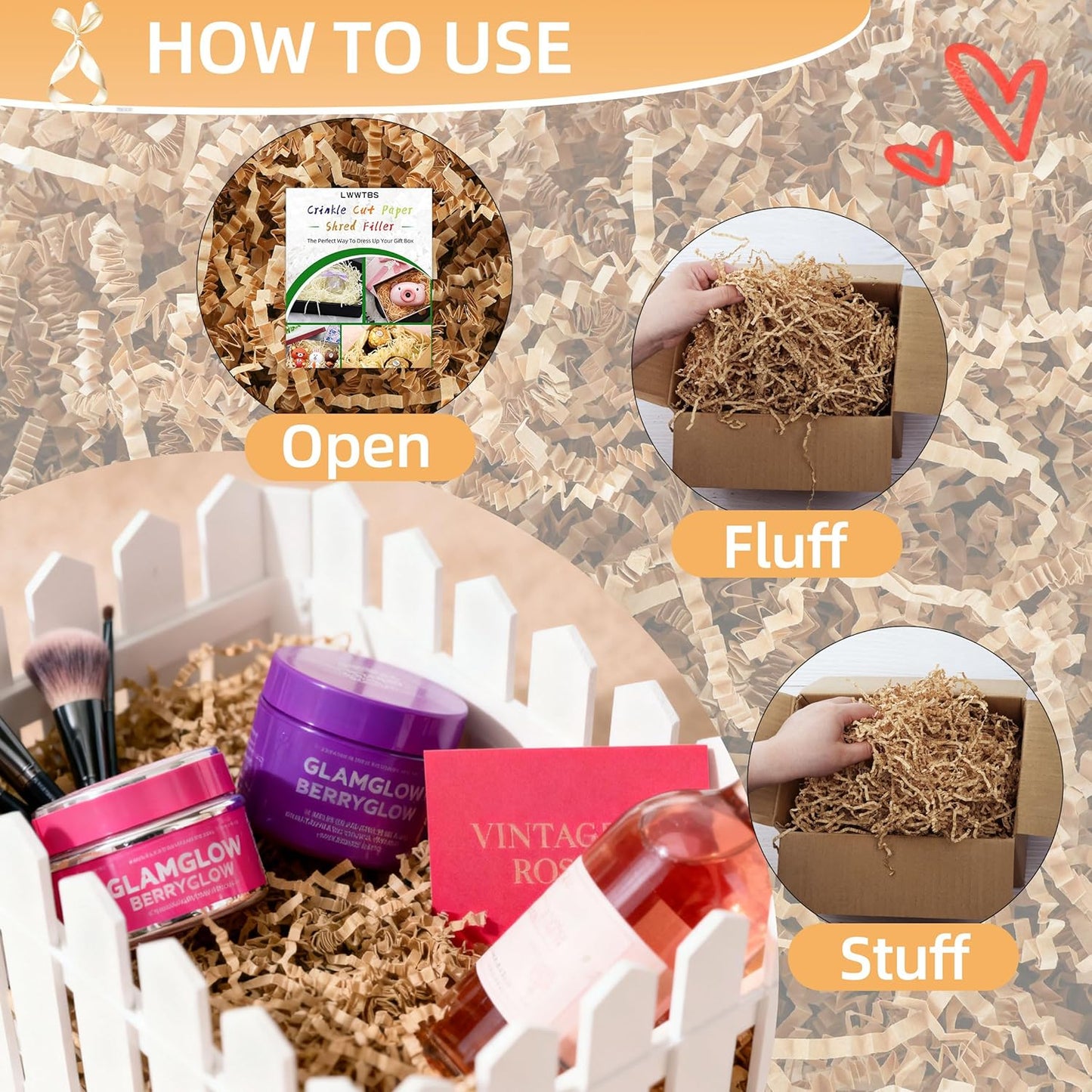 LWWTBS Crinkle Cut Paper 7oz Shredded Packing Grass Cushion Paper for Gift Baskets Christmas Wedding Birthday Bridesmaid Engagement Craft Gift boxes Bags Filler (Brown)