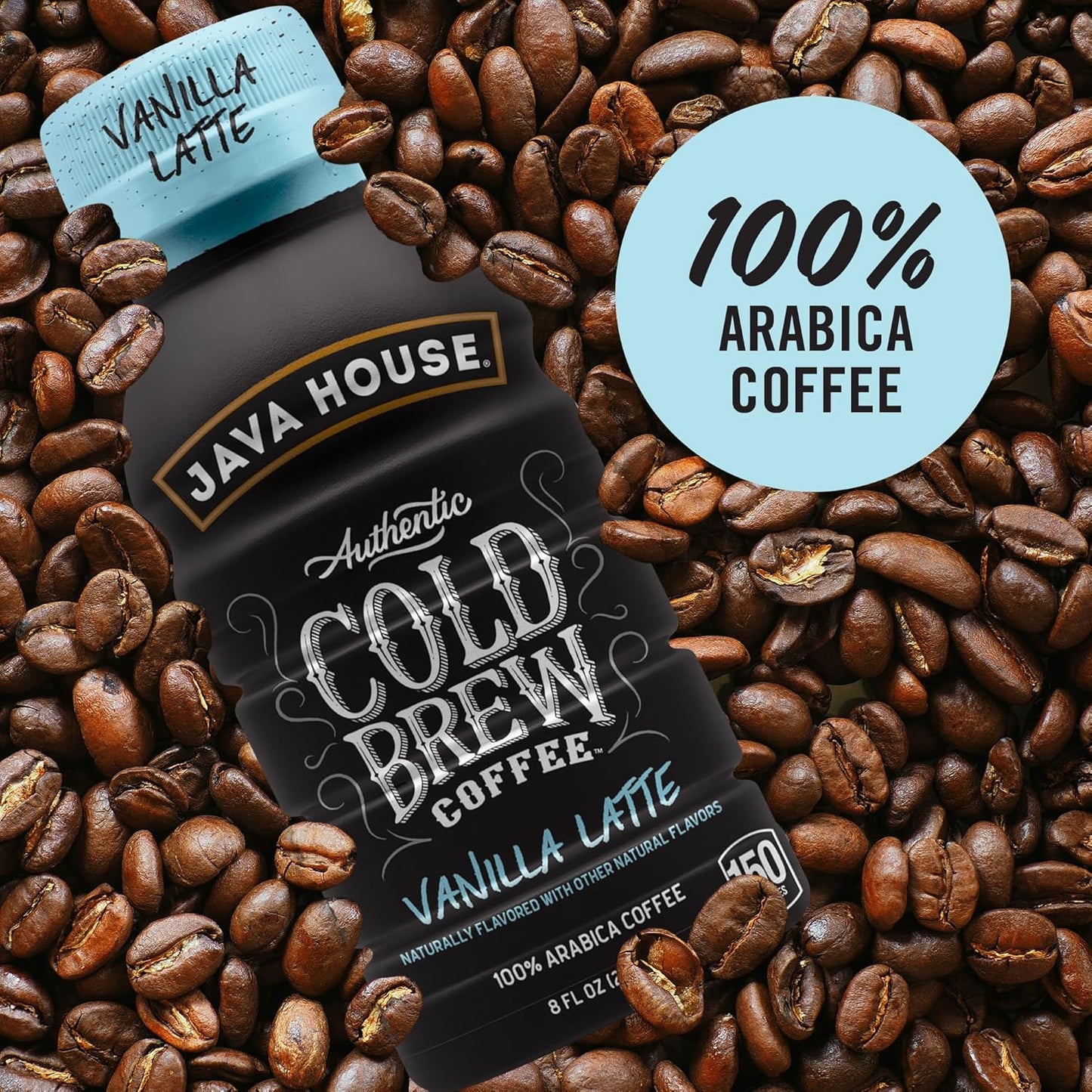 Java House Cold Brew Coffee, 6 Pack of 8oz Bottles, Ready to Drink Instant Cold & Iced Coffee (Vanilla Latte)