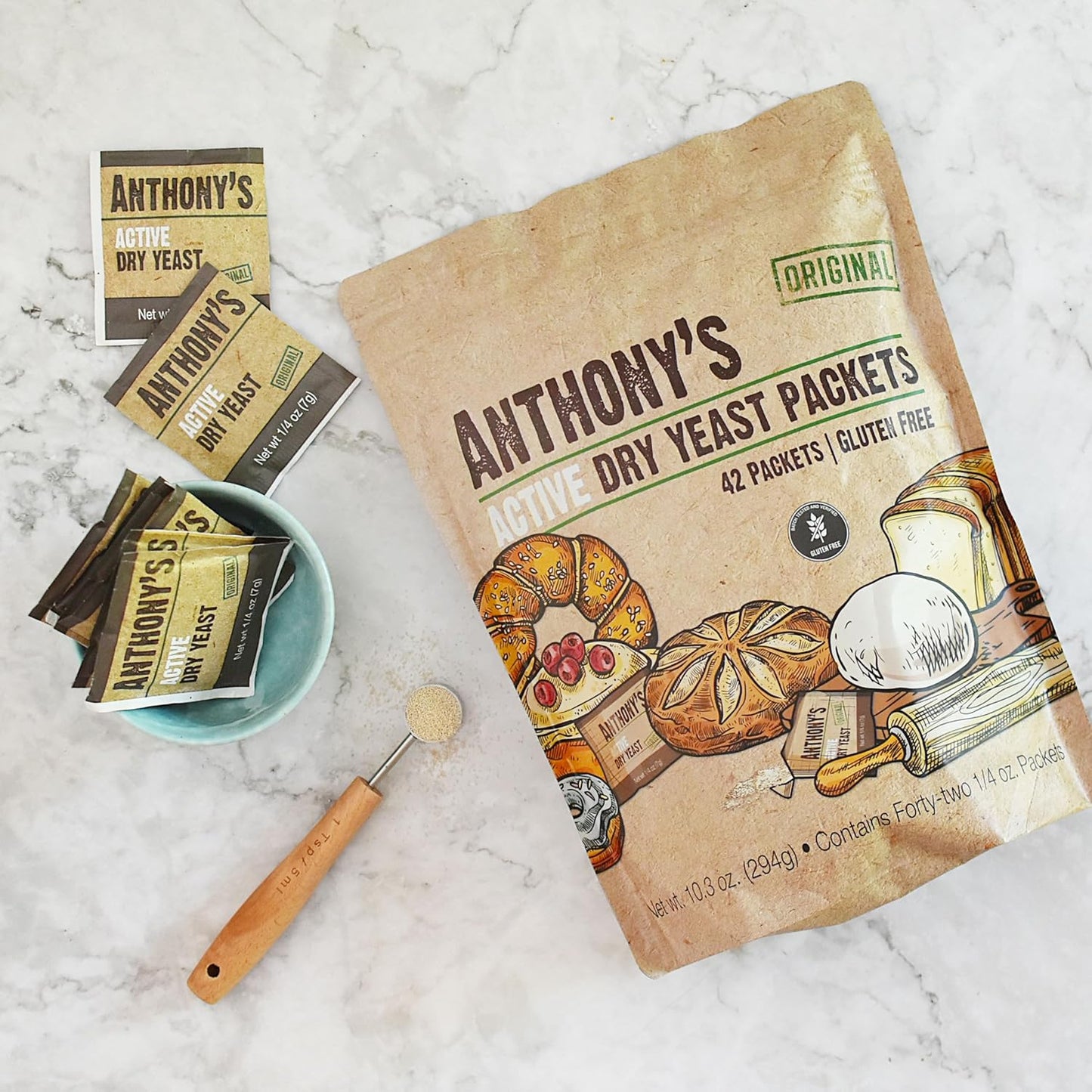 Anthony's Active Dry Yeast Packets, Contains 42 Individual Packets, Gluten Free