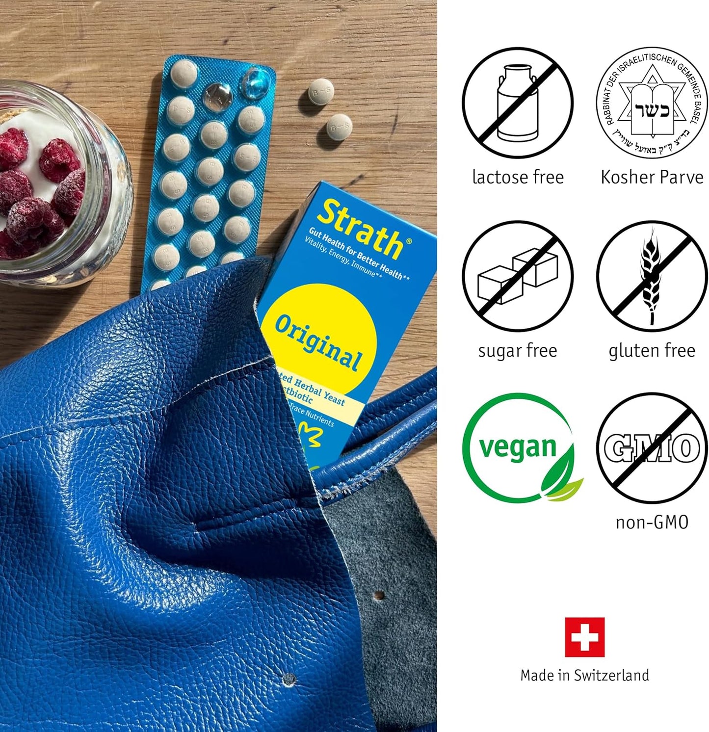 Strath Nutritional Yeast Tablets - Vegetarian, Lactose Free, Artificial Additive Free - Digestive Support, Nutrient Absorption - Unflavored Daily Supplement - Prebiotic and Postbiotic