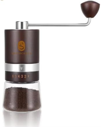 Premium Manual Burr Coffee Grinder - Made with real Beechwood; Hand Coffee Grinder with Stainless Steel Burr Mill; Extra-Fine to Coarse Coffee & Espresso Burr Grinder (Dark Brown)