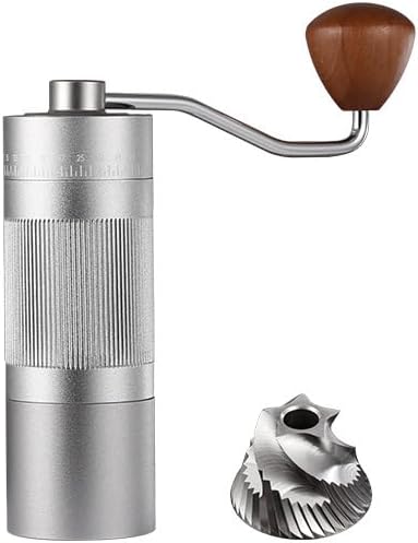 Premium Manual Coffee Grinder, Black Textured Body with Wooden Handle, Stainless Steel Burr, 17.5cm Height, 5cm Width (Gray)