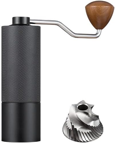 Premium Manual Coffee Grinder, Black Textured Body with Wooden Handle, Stainless Steel Burr, 17.5cm Height, 5cm Width (Black)
