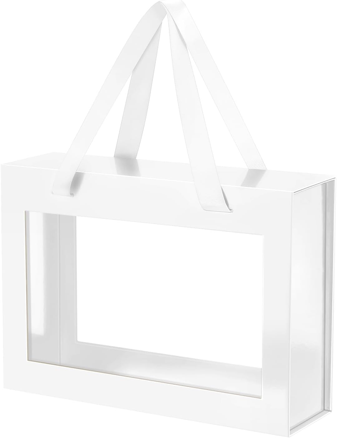 White Gift Box with Window, Clear Magnetic Gift Box with Handle for Present, Bridesmaid Proposal Box (10.5x7.5x3 Inches