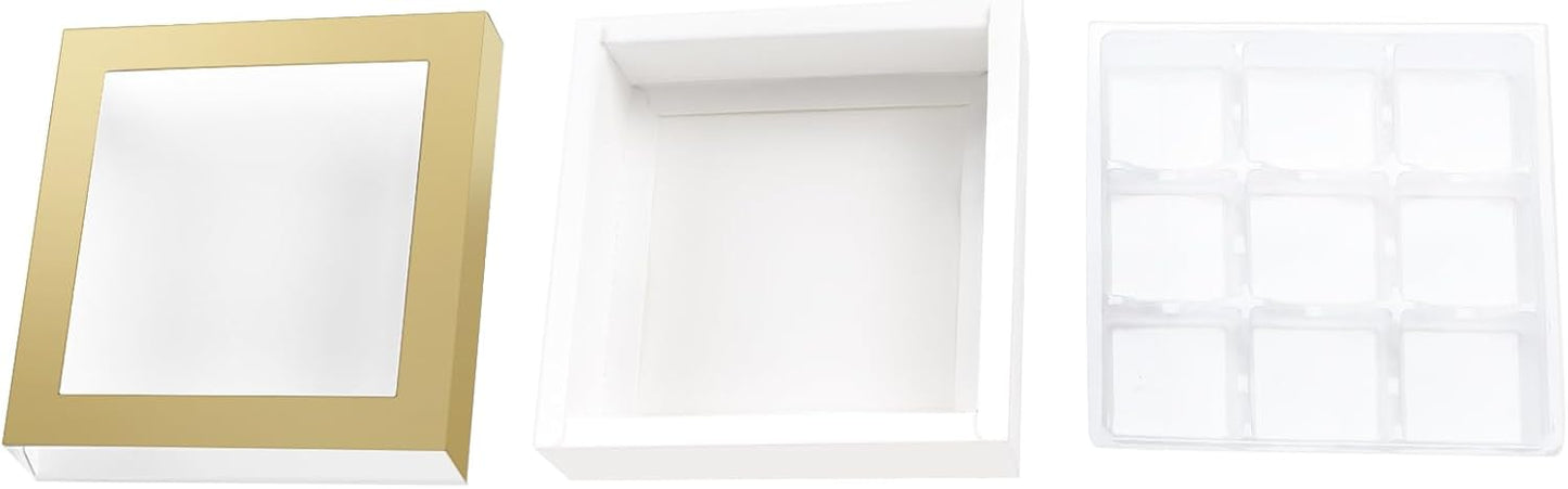 BAKIPACK 12 Truffle Boxes, Chocolates Box, Gold Truffle Gift Packaging with 9-Piece Plastics Tray