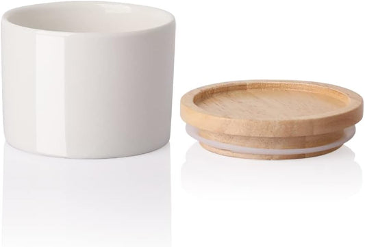 Sweejar 5 Oz Ceramic Salt Cellar with Lid, Stackable Spice Jars for Sugar, Flours, Candies, Liquid Seasonings, Modern Storage Container Coffee Keeper(White)