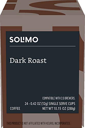 Amazon Brand - Solimo Coffee Pods, Dark Roast, Compatible with Keurig 2.0 K-Cup Brewers, 24 Count (Pack of 2)