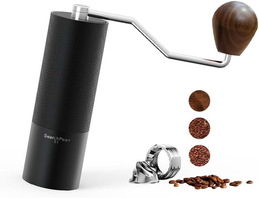 Effortless Burr Mill SearchPean Manual Coffee Grinder, 30g Capacity with CNC Stainless Steel Adjustable Setting For Pour Over Espresso Camping Travel