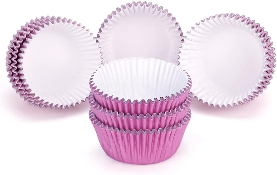 Gifbera Pink Foil Cupcake Liners Mini Size Muffin Baking Cups 300 Count, Pink