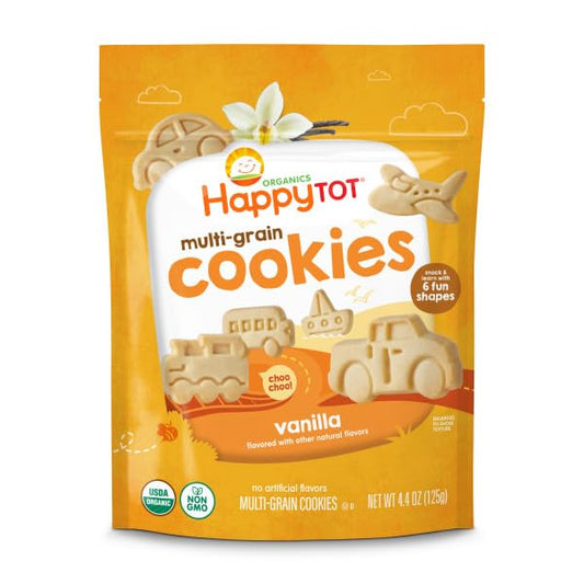 Happy Tot Organic Multi-Grain Cookies Toddler Snack, Fun Transportation Shapes, Vanilla, 4.4 Ounce (Pack of 5)