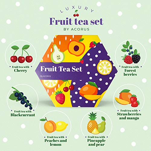 ACORUS Fruit Luxury Tea Set - Assorted Fruit and Herbal Teas Box, Tea Gift Sets, Large Variety Pack, Perfect for Refreshing Iced Drinks, Sampler 6 Flavors, 60 Bags