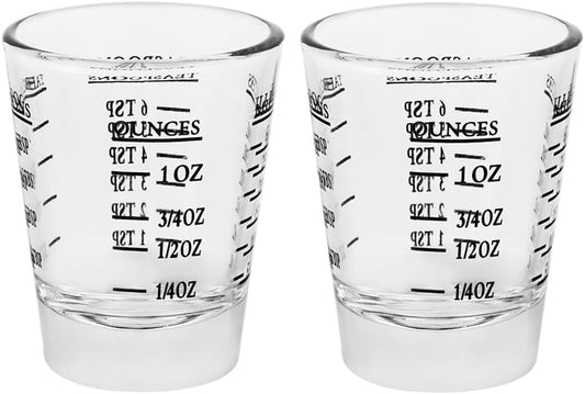 Set of 2 Shot Glasses - Heavy Glass, Perfect for Measuring Espresso, Wine, and More 26-Incremental Measurement 1oz, 6 Tsp, 2 Tbs, 30ml (2, Black)