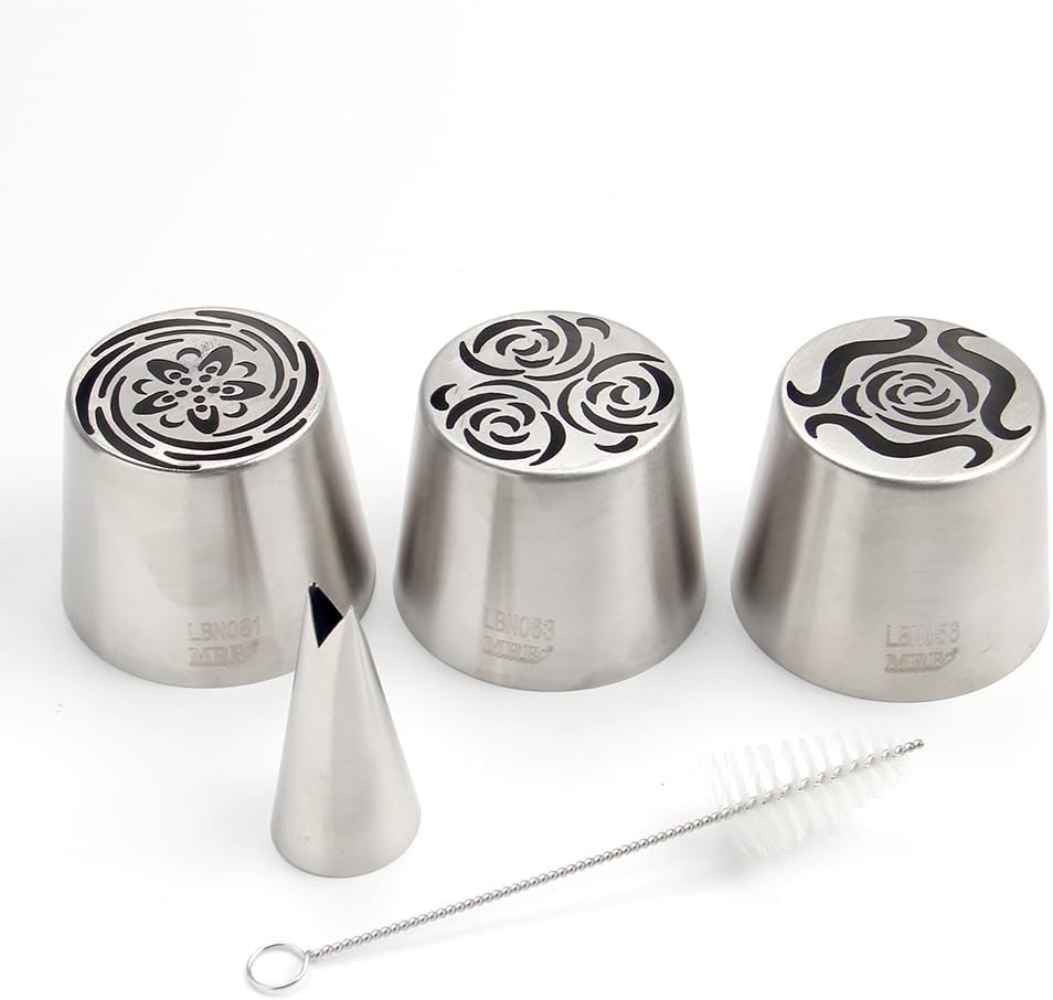 3 Pieces Stainless Steel XXL Russian Icing Nozzle Kit with 1 Leaf Tip & 1 Clean Brush,Cake Decorating Frosting Piping Tip,Pastry Baking Tools
