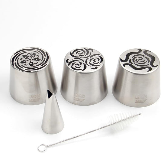 3 Pieces Stainless Steel XXL Russian Icing Nozzle Kit with 1 Leaf Tip & 1 Clean Brush,Cake Decorating Frosting Piping Tip,Pastry Baking Tools