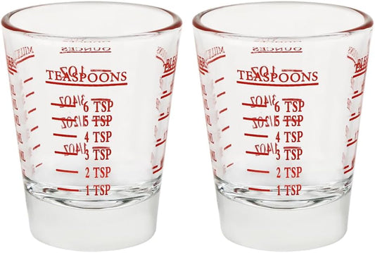 Set of 2 Red Shot Glasses - Heavy Glass, Perfect for Measuring Espresso, Wine, and More 26-Incremental Measurement 1oz, 6 Tsp, 2 Tbs, 30ml (2, Red)