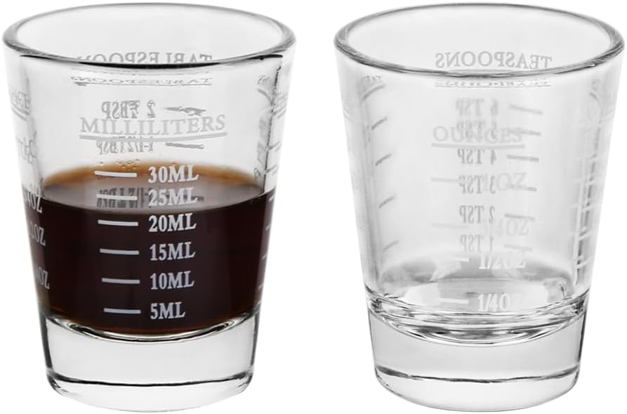 Set of 2 White Shot Glasses - Heavy Glass, Perfect for Measuring Espresso, Wine, and More 26-Incremental Measurement 1oz, 6 Tsp, 2 Tbs, 30ml (2, White)