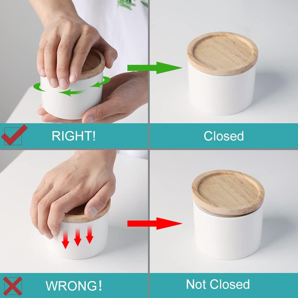 Sweejar 5 Oz Ceramic Salt Cellar with Lid, Stackable Spice Jars for Sugar, Flours, Candies, Liquid Seasonings, Modern Storage Container Coffee Keeper(White)