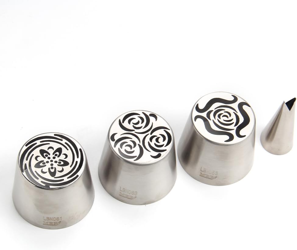 3 Pieces Stainless Steel XXL Russian Icing Nozzle Kit with 1 Leaf Tip & 1 Clean Brush,Cake Decorating Frosting Piping Tip,Pastry Baking Tools