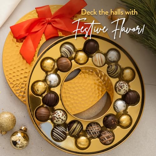 Christmas Chocolate Gift Basket Wreath Tin – Festive Truffle Box for Men Women Families Corporate –Bonnie and Pop