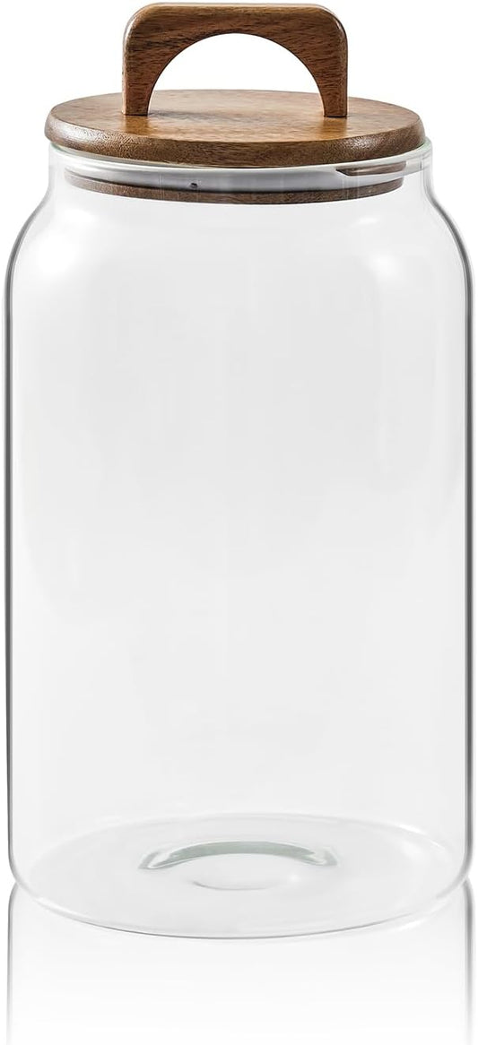 Sweejar Large Glass Candy Jar with Wooden Lid, 1 Gallon Glass Canister with Airtight Lid for Sugar/Flour Storage - 1 Pack