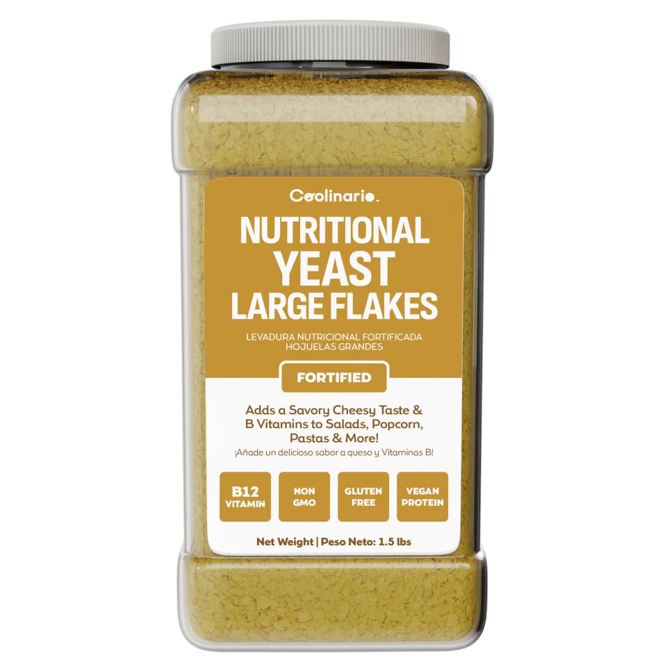 Coolinario Large Fortified Nutritional Yeast Flakes - 1 Gal (1.5 lbs) Savory Cheese Flavor for Vegan Cooking | Rich in B-Vitamins, Protein & Fiber | Ideal for Pasta, Popcorn & Sauces | Gluten-Free