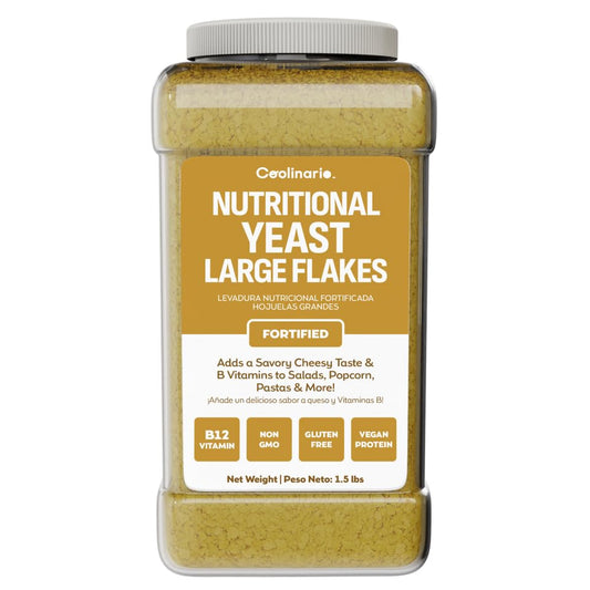 Coolinario Large Fortified Nutritional Yeast Flakes - 1 Gal (1.5 lbs) Savory Cheese Flavor for Vegan Cooking | Rich in B-Vitamins, Protein & Fiber | Ideal for Pasta, Popcorn & Sauces | Gluten-Free