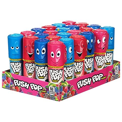 Push Pop Christmas Candy Variety Pack, 24Ct Bulk Individually Wrapped Lollipops for Party Favors, Assorted Flavors, Full Size, Fun Hard Candy For Birthdays, Holiday Parties, Stocking Stuffers, Gifts