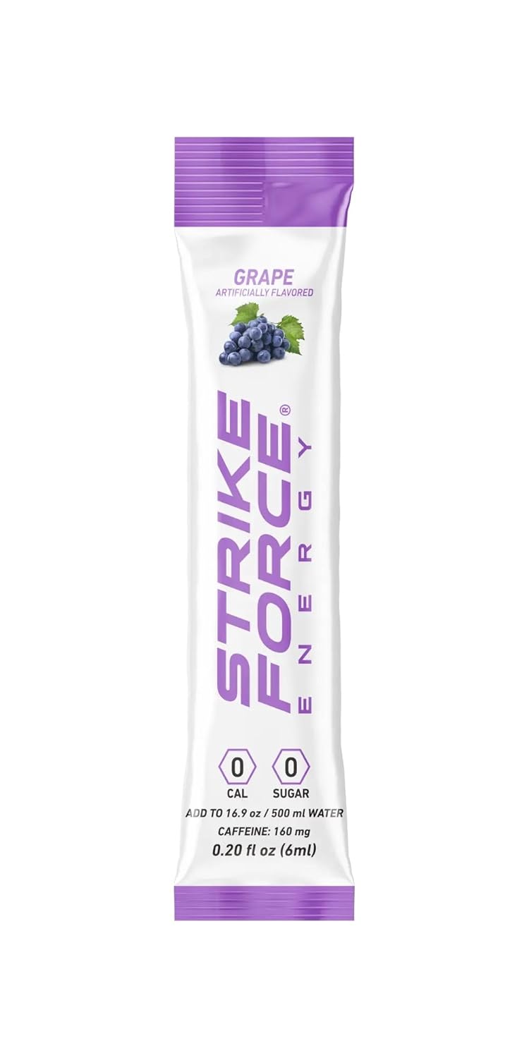 Strike Force Energy Drink Mix - Grape Flavor - Natural Tasting Caffeine Drink - Turn Any Drink into a Healthy Energy Drink - Zero Calories, Keto Friendly, Sugar Free, Pre Workout (40 Liquid Packs)