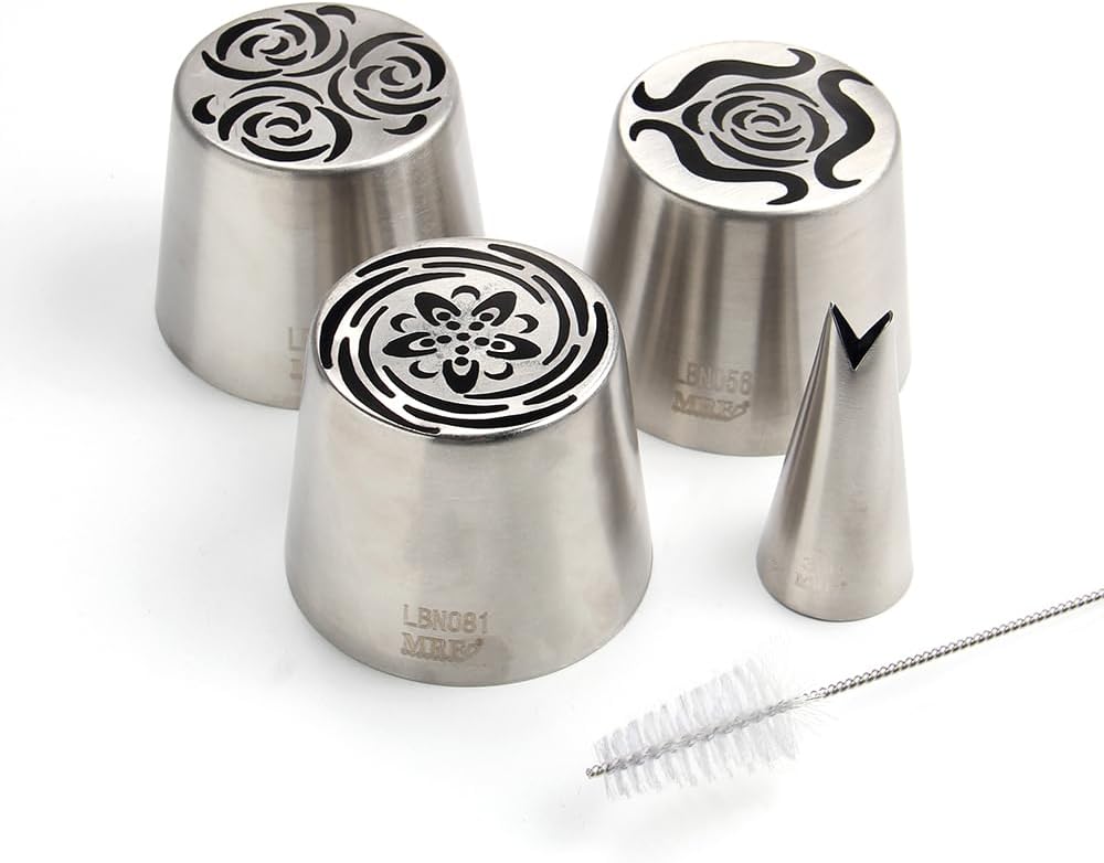 3 Pieces Stainless Steel XXL Russian Icing Nozzle Kit with 1 Leaf Tip & 1 Clean Brush,Cake Decorating Frosting Piping Tip,Pastry Baking Tools