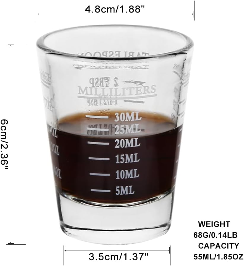 Set of 2 White Shot Glasses - Heavy Glass, Perfect for Measuring Espresso, Wine, and More 26-Incremental Measurement 1oz, 6 Tsp, 2 Tbs, 30ml (2, White)