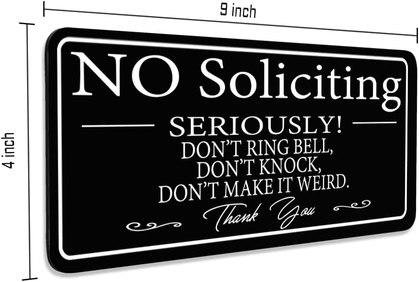 No Soliciting Sign for Home/Office, Modern Design 9x4 Inch Acrylic Sign, Self-Adhesive