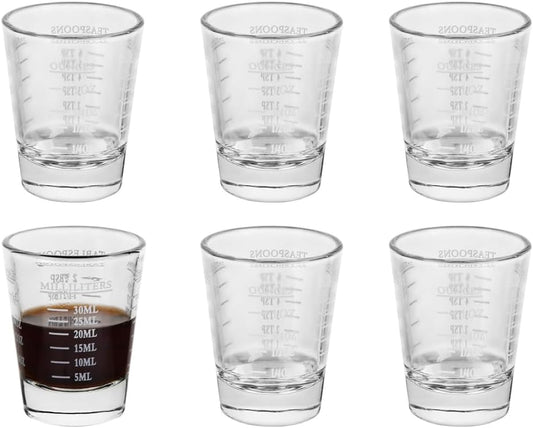 Set of 6 White Shot Glasses - Heavy Glass, Perfect for Measuring Espresso, Wine, and More 26-Incremental Measurement 1oz, 6 Tsp, 2 Tbs, 30ml (6, White)
