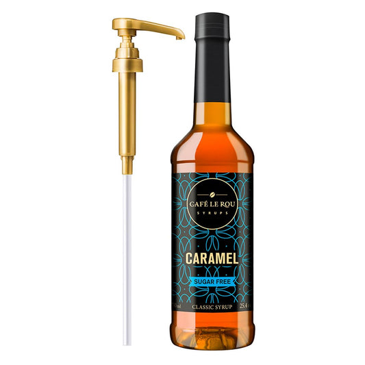 "NEW" Café Le Rou Coffee Syrup Sugar Free Caramel, 25.4oz (Pack of 1)*Includes 1 Coffee Syrup Pumps*Cafe Coffee Flavoring Syrup for Coffee, Tea, and Espresso