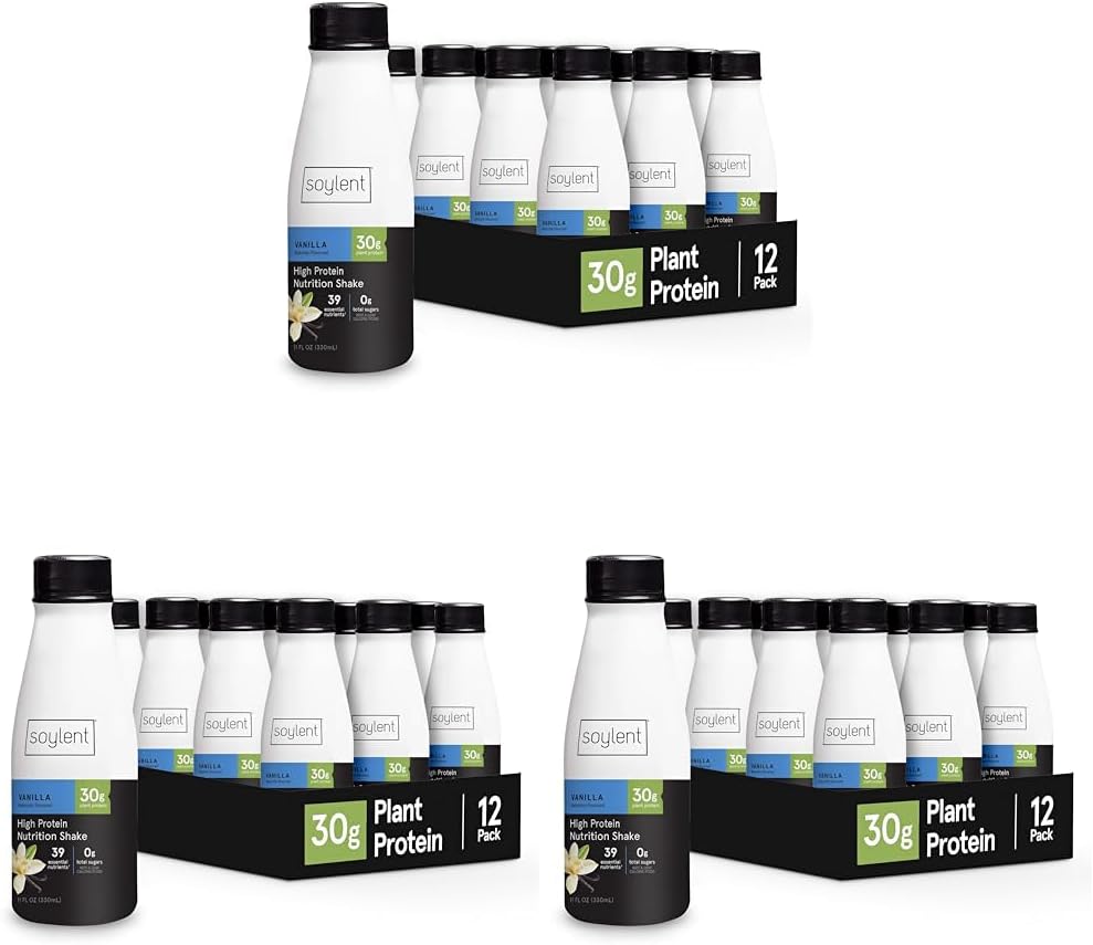Soylent Vanilla High Protein Shake, 30g Complete Protein, Vegan, Dairy Free and 0g Sugar, Ready to Drink Protein Drinks, 11 Oz, 36 Pack