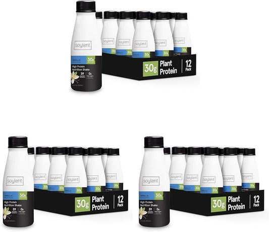 Soylent Vanilla High Protein Shake, 30g Complete Protein, Vegan, Dairy Free and 0g Sugar, Ready to Drink Protein Drinks, 11 Oz, 36 Pack