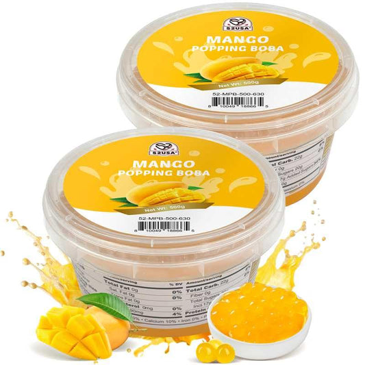 52USA Mango Popping Boba (1000g), Popping Pearls for Bubble Tea, Beverages, Sweets, Ice Cream, Shakes, Desserts & Smoothies Topping, 1.1 Pound (Pack of 2)