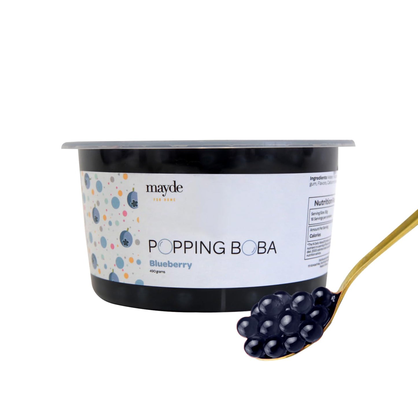 Mayde Popping Boba Pearls for Drinks, Desserts, & Breakfast Bowls, Blueberry Flavor, 490 grams