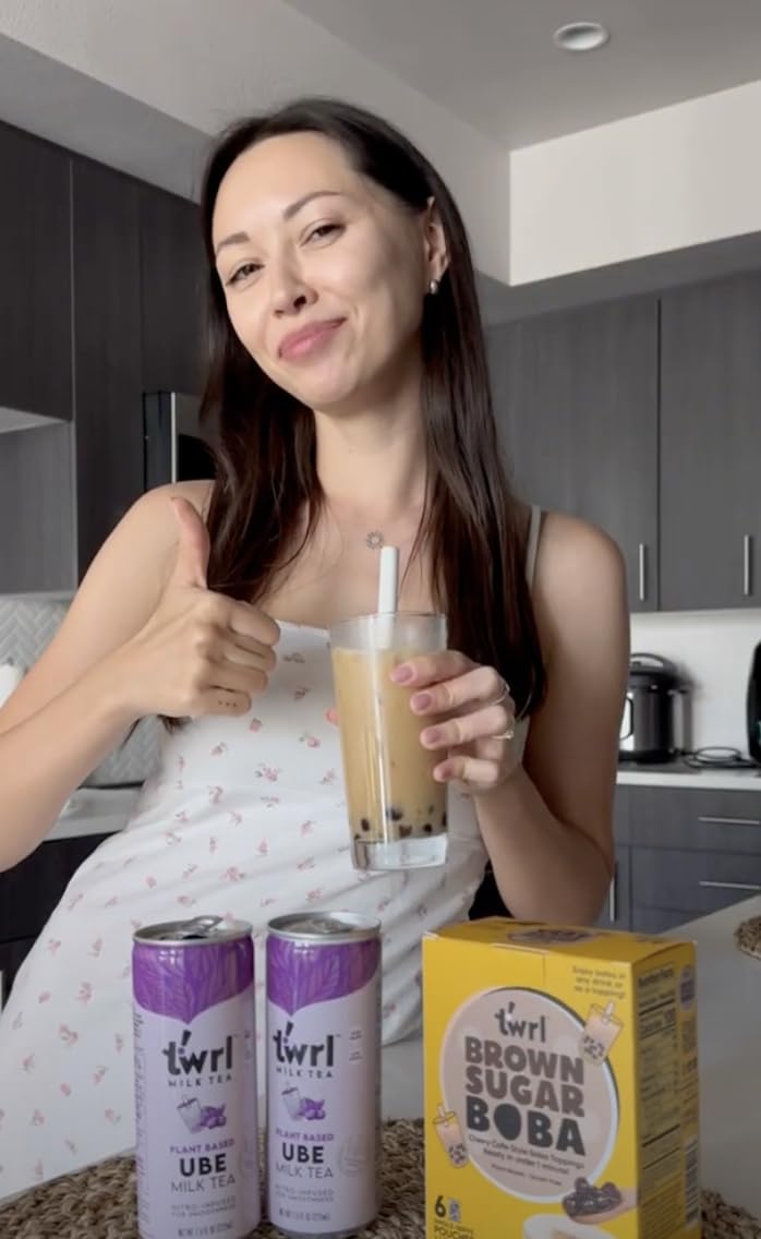 Twrl Brown Sugar Boba Bubble Tea Toppings - Taiwanese Boba Pearls, Cafe-Style Tapioca Milk Tea Topping, Instant - Perfect for Milk Tea and Coffee, Gluten-Free, Plant-Based - Pack of 6 Single Servings